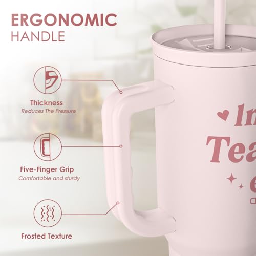 SANDJEST Teacher Gift – Stainless Steel Insulated Tumbler with Handle - Cool Teacher Club Travel Coffee Mug Cup for Women Back to School Birthday Christmas Teacher's Appreciation, 40oz - color: Teacher 4