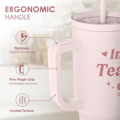 SANDJEST Teacher Gift – Stainless Steel Insulated Tumbler with Handle - Cool Teacher Club Travel Coffee Mug Cup for Women Back to School Birthday Christmas Teacher's Appreciation, 40oz - color: Teacher 4