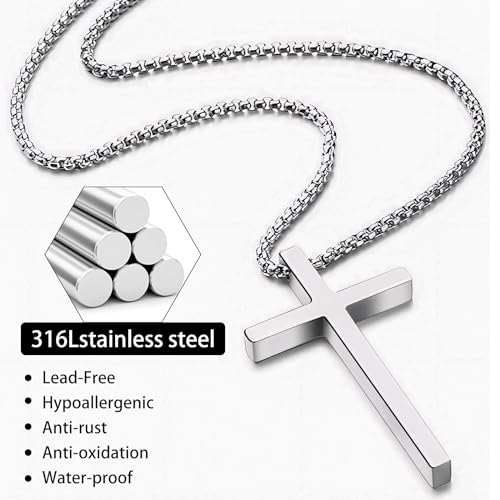ywevyezc 12/24PCS Cross Necklace for Men, Mens Necklaces Jewelry Set Silver Chain Stainless Steel Cross Pendant Goth Necklace for Boys 16-24 inches Chain - style: 12pcs Men's Necklace