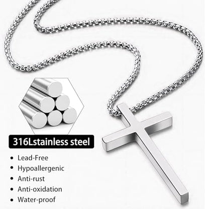 ywevyezc 12/24PCS Cross Necklace for Men, Mens Necklaces Jewelry Set Silver Chain Stainless Steel Cross Pendant Goth Necklace for Boys 16-24 inches Chain - style: 12pcs Men's Necklace