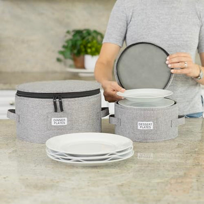 China Storage Case for Bowls or Dessert Plates - Fit plates up to 8" W - Includes 12 Felt Dividers - Hard Shell and Stackable with Fully Padded Interior - style: Dessert Plate Case