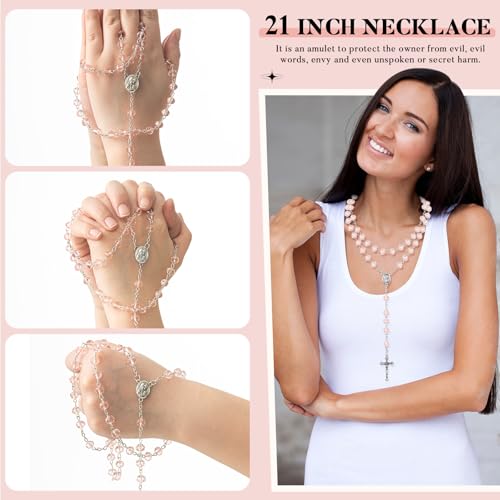 ROCEEI 12/24 Set Catholic Rosary Beads Necklace Bulk - color: Pink
