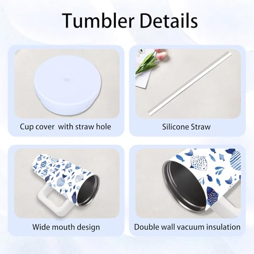 Fish Tumbler with Handle and Straw 24oz, Gifts for Ocean Lovers, Insulated - color: Fish