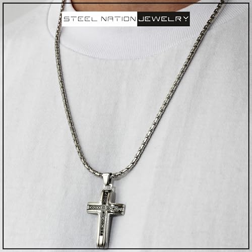 Steel Nation Men’s .25 CTW Black Diamond Cross Stainless Steel 24" Necklace