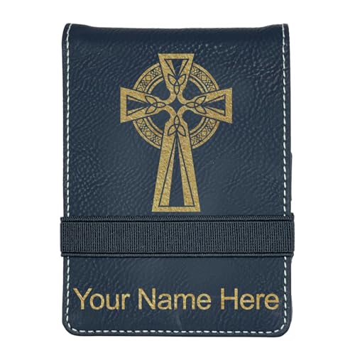 LaserGram Mini Padfolio with Notepad and Pen, Celtic Cross, Personalized Engraving Included (Black with Gold) - color: Black With Gold