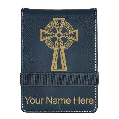 LaserGram Mini Padfolio with Notepad and Pen, Celtic Cross, Personalized Engraving Included (Black with Gold) - color: Black With Gold