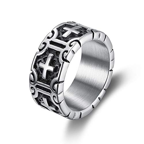 Cross Ring for Men,Stainless Steel Cross Ring for Men - Intricate Carved Pattern, Gothic Religious Jewelry，Retro Style，Size 8-12