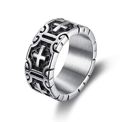 Cross Ring for Men,Stainless Steel Cross Ring for Men - Intricate Carved Pattern, Gothic Religious Jewelry，Retro Style，Size 8-12