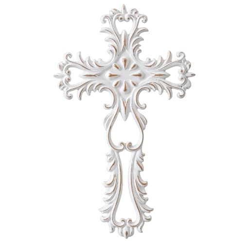 SOFE Decorative Crosses Wall Decor, 13 Inches Tall Rustic White Crucifix
