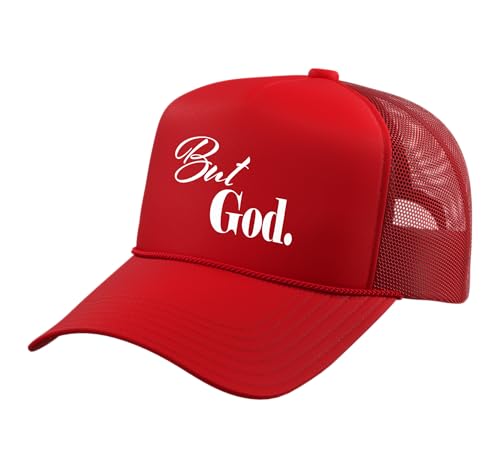 Christian Religious But God Strong Women Men of Faith Gifts Trucker Hat with Adjustable Mesh Back - color: Red