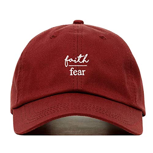 Faith is Greater Than Fear Baseball Hat, Embroidered Dad Cap, Unstructured Adjustable Strap Back (Multiple Colors) - color: Burgundy