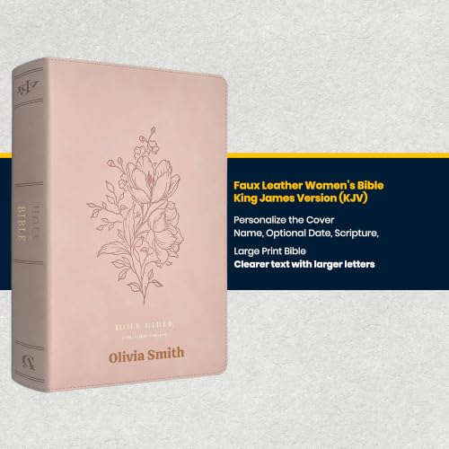Personalized KJV Large Print Bible for Adult, Name Engraved, Standard Size - color: Light Pink