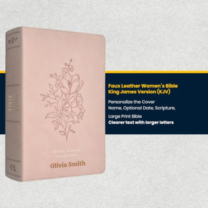 Personalized KJV Large Print Bible for Adult, Name Engraved, Standard Size - color: Light Pink