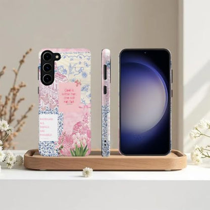 Compatible with Samsung Galaxy S23,2-in-1 Frosted Phone Cover Shockproof Case - Bible Verse Pink Tulip Flowers - color: Bible Verse Pink Tulip Flowers, size: Samsung Galaxy S23