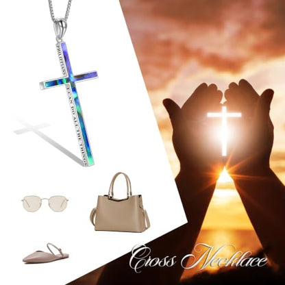 POPLYKE Cross Necklace 925 Sterling Silver Philippians 4:13 I Can Do All The Things Inspirational Necklace Gifts for Women Men 20+2'' - color: silver-Abalone