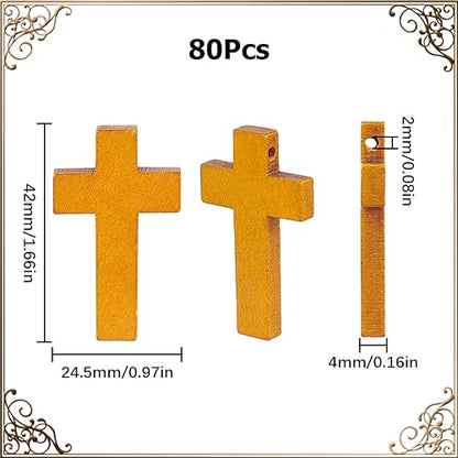 SUNNYCLUE 80Pcs Wooden Cross Charms Easter Small Wooden Cross Charm Mini Wood Crosses Cross Charm Rosaries Crucifix Charms Pocket Crosses Charms for Jewelry Making Bracelet Necklace Party Favors - color: 80pcs Camel 42x24.5mm
