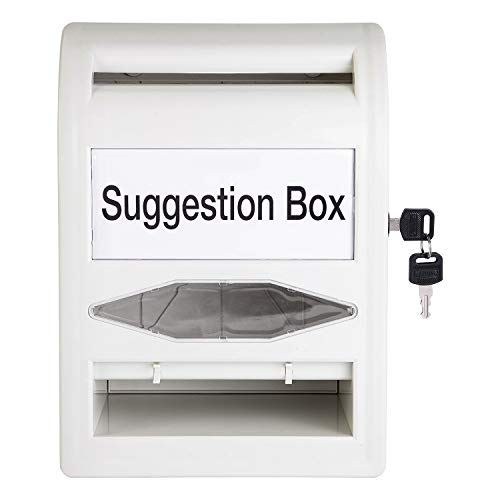Amazon Basics ABS Suggestion Box with Lock and Key, Ballot Box for Voting, 8.2" x 4.7" x 11.3", Non-clear White