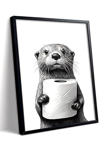 LBTZEVIR Framed Black and White Bathroom Wall Art Funny Otter 8x10In - color: Black and White, size: 8"L x 10"W