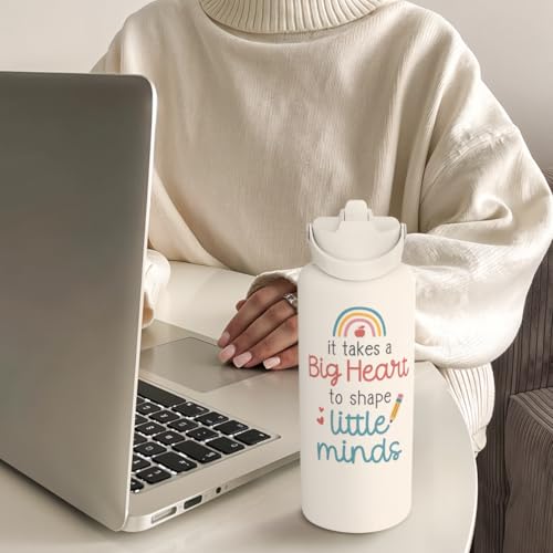 SANDJEST Teacher Appreciation Gifts - It Takes a Big Heart to Shape Little Minds Water Bottle 32oz Stainless Steel Insulated with Lid, Teacher Gifts from Students for Teacher's Day Back to School - color: Teacher