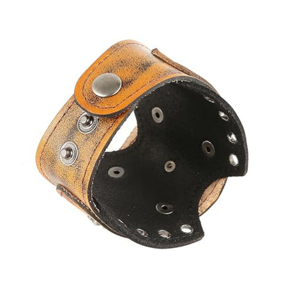 HZMAN Leather Bracelets Retro Men's Leather Cuff Bracelet Adjustable Wide Wristband Bracelet Jewelry Gift - color: Brown