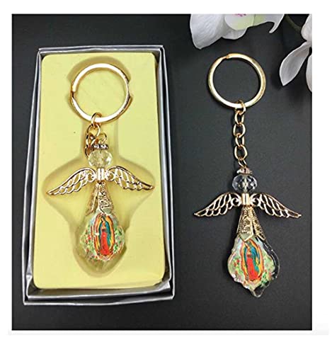 VL 12 PCS Our Lady of Guadalupe Favor Baptism First Communion Memory Gift Angel Keychains/Recuerdos De Mi Bautizo/Primera Comunion Nuestra Virgen De Guadalupe Llaveros - GOLDF