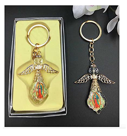 VL 12 PCS Our Lady of Guadalupe Favor Baptism First Communion Memory Gift Angel Keychains/Recuerdos De Mi Bautizo/Primera Comunion Nuestra Virgen De Guadalupe Llaveros - GOLDF