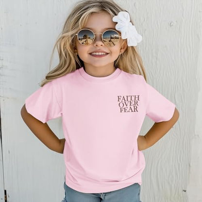 Girls Faith Over Fear Christian Shirts for Kids Jesus God Bible Verse Religious Tshirt Cute Preppy Graphic Tees Tops - color: Pink, size: 11-12 Years