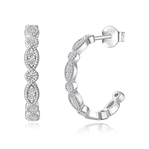 IMOLOVE Huggie earrings for women Ear Cuff Moissanite Stud Earrings Hypoallergenic Earrings for Women Sterling Silver with 18K White Gold Plated Earrings - color: 19.5mm Half Hoop-White