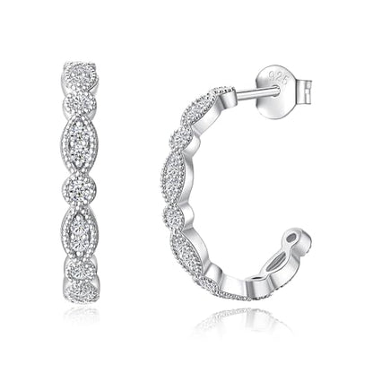 IMOLOVE Huggie earrings for women Ear Cuff Moissanite Stud Earrings Hypoallergenic Earrings for Women Sterling Silver with 18K White Gold Plated Earrings - color: 19.5mm Half Hoop-White