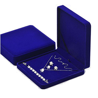 Jewelry Set Velvet Box Necklace Earring Ring Necklace Bracelet Gift Display Case Wedding Jewelry Storage Holder (Royal Blue) - color: Royal Blue