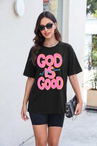 Christian Shirts for Women God is Good Shirt Oversized Jesus Faith Tshirt - color: Black, size: Small