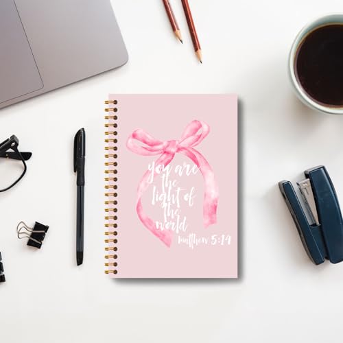 Coquette Pink Bow Christian Notebook, Inspirational Christian Journals for Women, Church Notes Journal, Prayer Journal for Woman, Bible Journaling Hardcover Spiral Notebook 5.5x8.3 Inch - color: Section 2