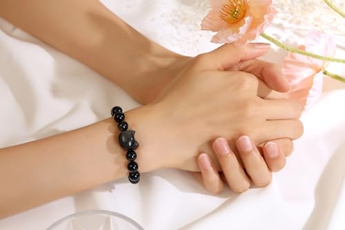 XIANNVXI Crystal Bracelet for Women Men 8 mm Natural Stone Beaded Bracelets Cat Bracelets Cross Bracelets Heart Bracelelt Jewelry for Women Birthday Gifts Stretch Bracelet - color: Gold Sheen Obsidian