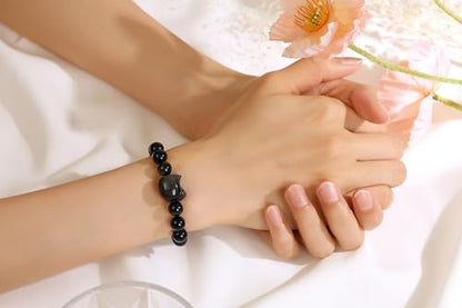 XIANNVXI Crystal Bracelet for Women Men 8 mm Natural Stone Beaded Bracelets Cat Bracelets Cross Bracelets Heart Bracelelt Jewelry for Women Birthday Gifts Stretch Bracelet - color: Gold Sheen Obsidian