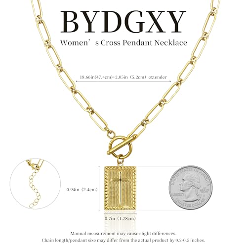 Cross Necklace for Women Girls, 14K Gold Plated Dainty Pendant Necklaces Set, Cute Trendy Faith Christian Religious Everyday Jewelry Gifts Aesthetic Accessories Non Tarnish - color: Paperclip Toggle