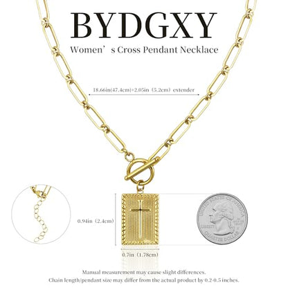Cross Necklace for Women Girls, 14K Gold Plated Dainty Pendant Necklaces Set, Cute Trendy Faith Christian Religious Everyday Jewelry Gifts Aesthetic Accessories Non Tarnish - color: Paperclip Toggle