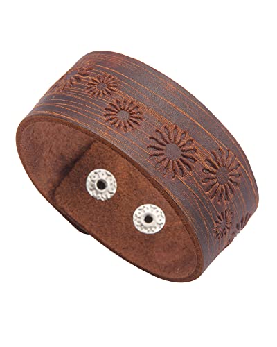 GelConnie Leather Cuff Bracelet Punk Braided Bracelets Rock Leather Wristbands Faux Mens Leather Bracelet Gothic Viking Bangle Adjustable Wrap Bracelet for Women,Men - color: Brown Leather Bracelet