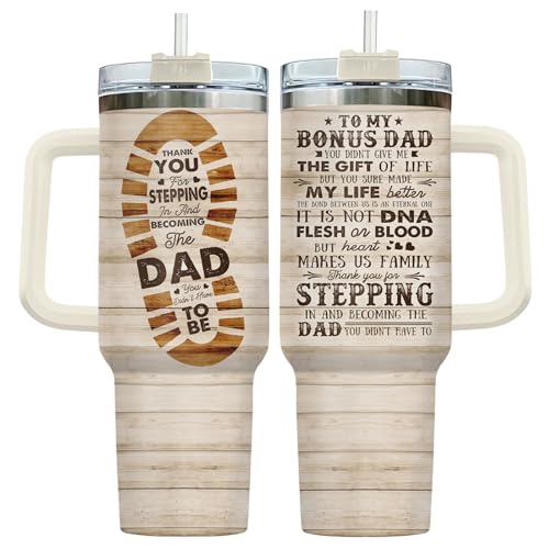34HD Bonus Dad Stepdad Thank You 40 oz Tumbler with Handle, Dad Gift - color: Stepped Up Dad