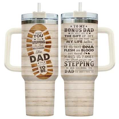 34HD Bonus Dad Stepdad Thank You 40 oz Tumbler with Handle, Dad Gift - color: Stepped Up Dad