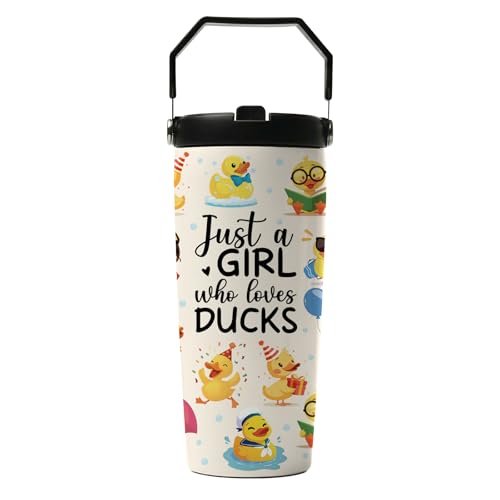 Hiboss Duck Tumbler with Handle and Flip Straw 28oz, Insulated Stainless Steel Travel Just a Girl Who Loves Duck Cup Mug, Birthday Rubber Ducks Lover Gifts for Women Girls - color: Duck