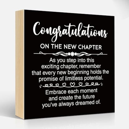 Funny Congratulations On The New Chapter 6x6 Inch Wood Box Signs - color: Black-White