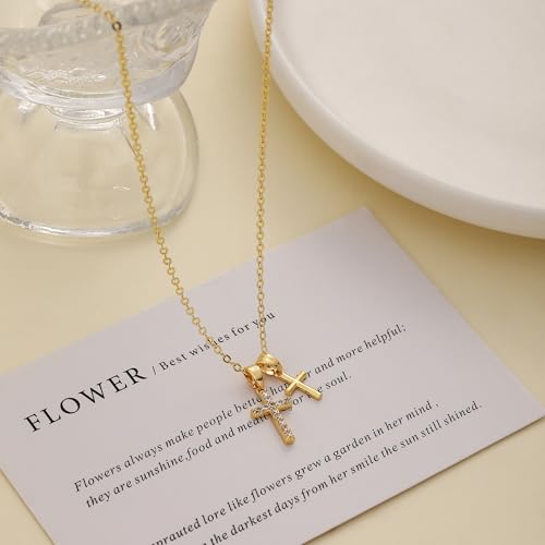 Cross Necklace for Women 14k Gold/Silver Plated Dainty Pendant Necklaces Trendy Jewelry Non Tarnish Hypoallergenic Waterproof Lightweight Gift for Women - style: gold cross necklace