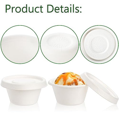 Yesland 200 Pcs 2 oz Natural Bagasse Fiber Cups with Lids, White Paper Tasting Cups Disposable Sample Food Cup, Sauce Containers for Snack Tasting Charcuterie(200 Cups & 200 Lids) - color: White