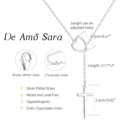 Cross Necklace for Women, Dainty 14K Gold Plated Cross Pendant Simple Long Necklaces for Women, Christian Faith Necklace Trendy Gold Jewelry Gifts for Easter - color: silver heart infinity cross necklace