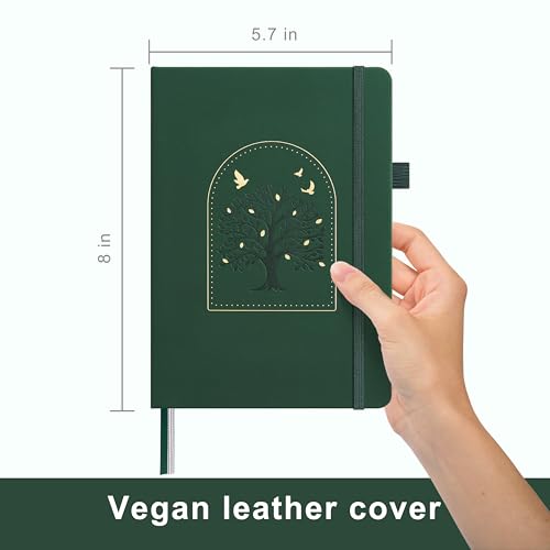 &And Per Se Dotted Journal Notebook, A5 Hardcover Aesthetic Dotted Notebook – 160 Pages 100gsm Thick Dot Grid Paper, 3 Sticker Sheets – Gift-Ready Journaling Kit for Women (Dark Green) - color: o.Dark Green with Pattern, style: Dotted with Pattern