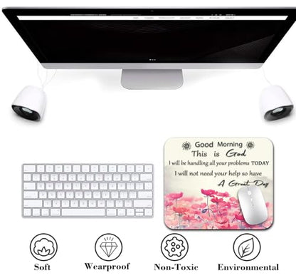 Good Morning This is God Christian Quote Mouse Pad, Pink Floral Desk Mat - color: Cute Colorful Art Rec21