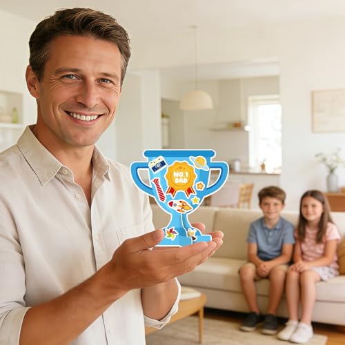PAIVSUN 24Pcs Fathers Day Crafts for Kids, Make Your Own 3D Trophy for Dad, Father's Day Decorations Gifts DIY Crafts Kit for Classroom School Activities Home Party Favor Supplies - style: Fathers Day Trophy
