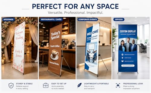 X Frame Banner Stand with Carrying Bag, Adjustable Display Stand 24"-31.5" W x 63"-72" H for Trade Shows, Events & Advertising (1 Unit)