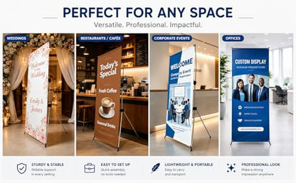 X Frame Banner Stand with Carrying Bag, Adjustable Display Stand 24"-31.5" W x 63"-72" H for Trade Shows, Events & Advertising (1 Unit)