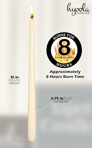 Hyoola Tall Taper Candles - 10 Inch Wool White Unscented Dripless Taper Candles - 8 Hour Burn Time - 4 Pack - color: Wool White, size: 10 Inch
